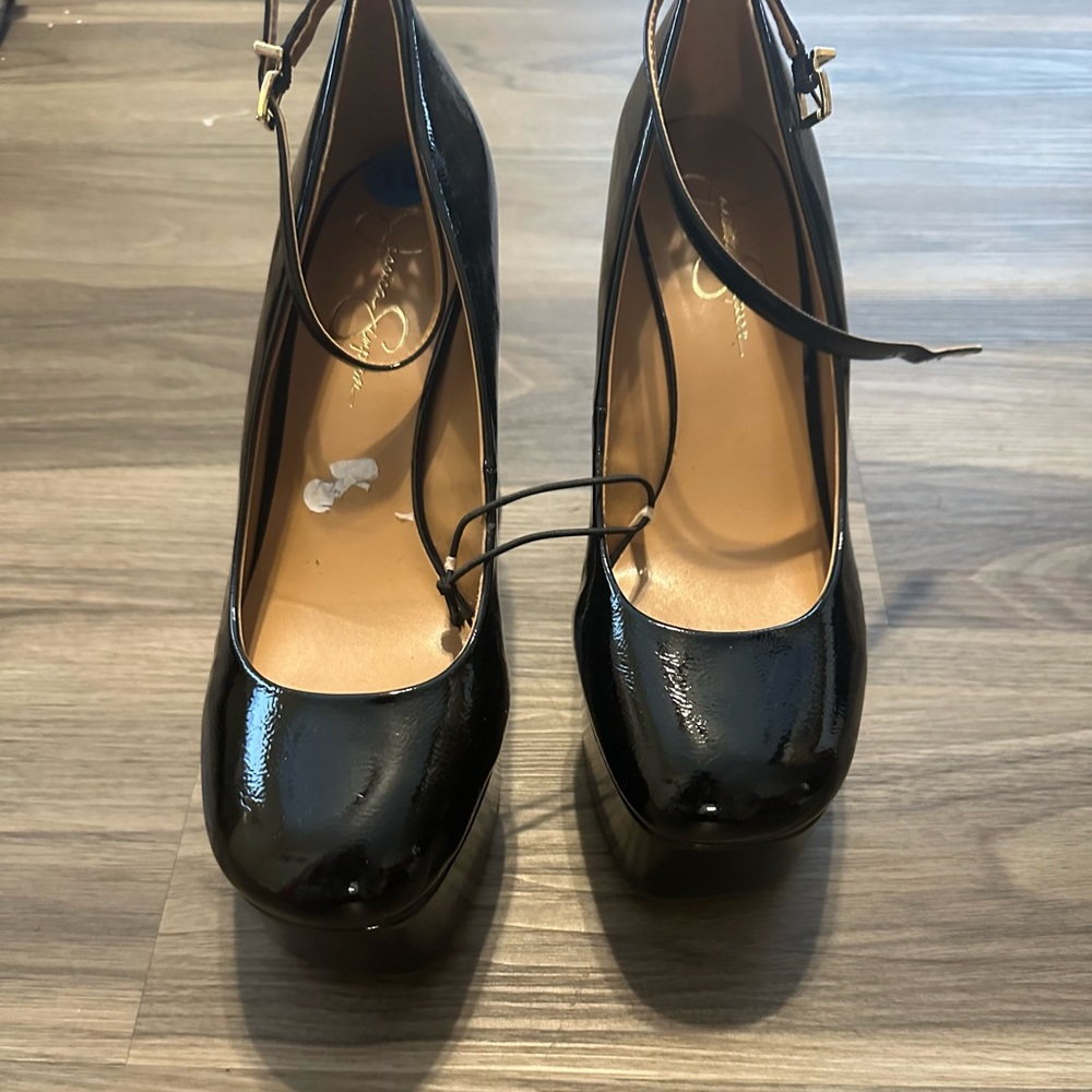 Jessica Simpson Black Patent Leather platform with ankle strap